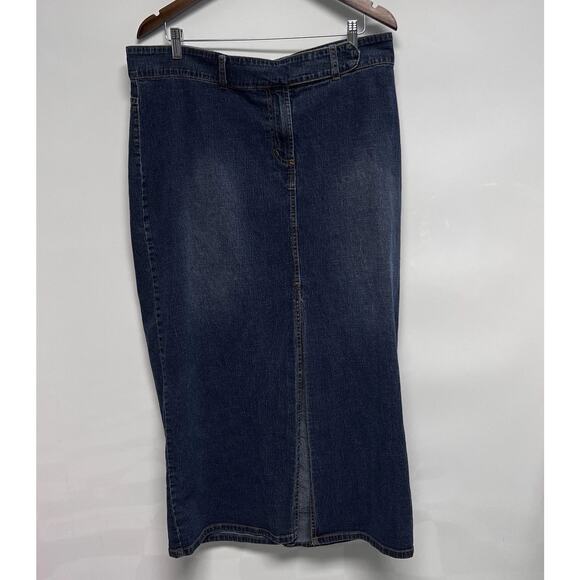 VTG 90s Y2K Paris Blues Denim Maxi Skirt Plus Size 23 3X Blue Stretch Hippie - Picture 1 of 11
